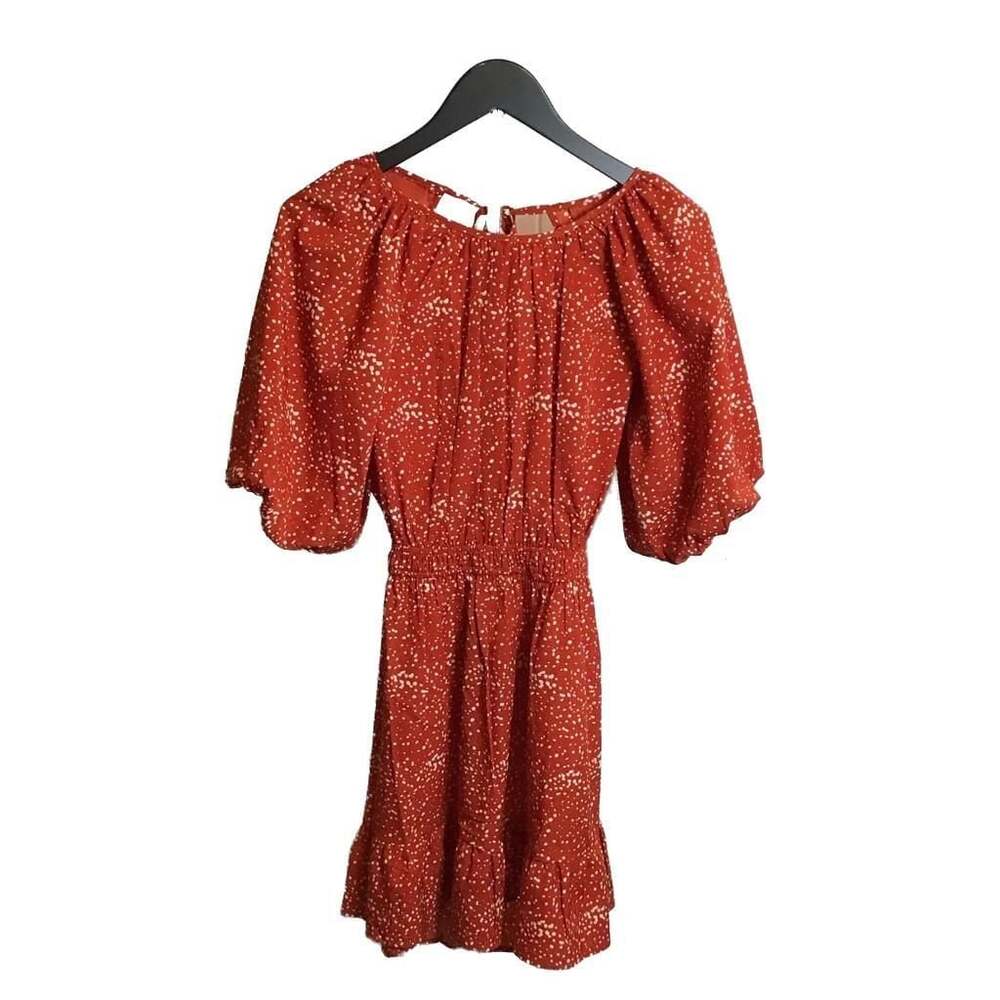Lush Red Polka Dot Open Back Puff Sleeve Mini Dress Small boho princess